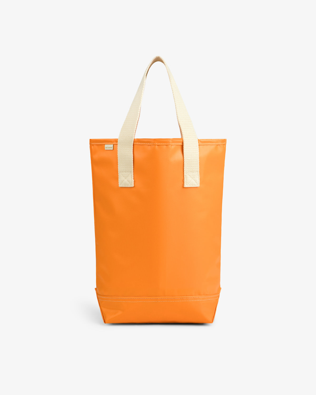 Marina Bottle Tote in bright orange with cream handles, shown upright against a plain white background.