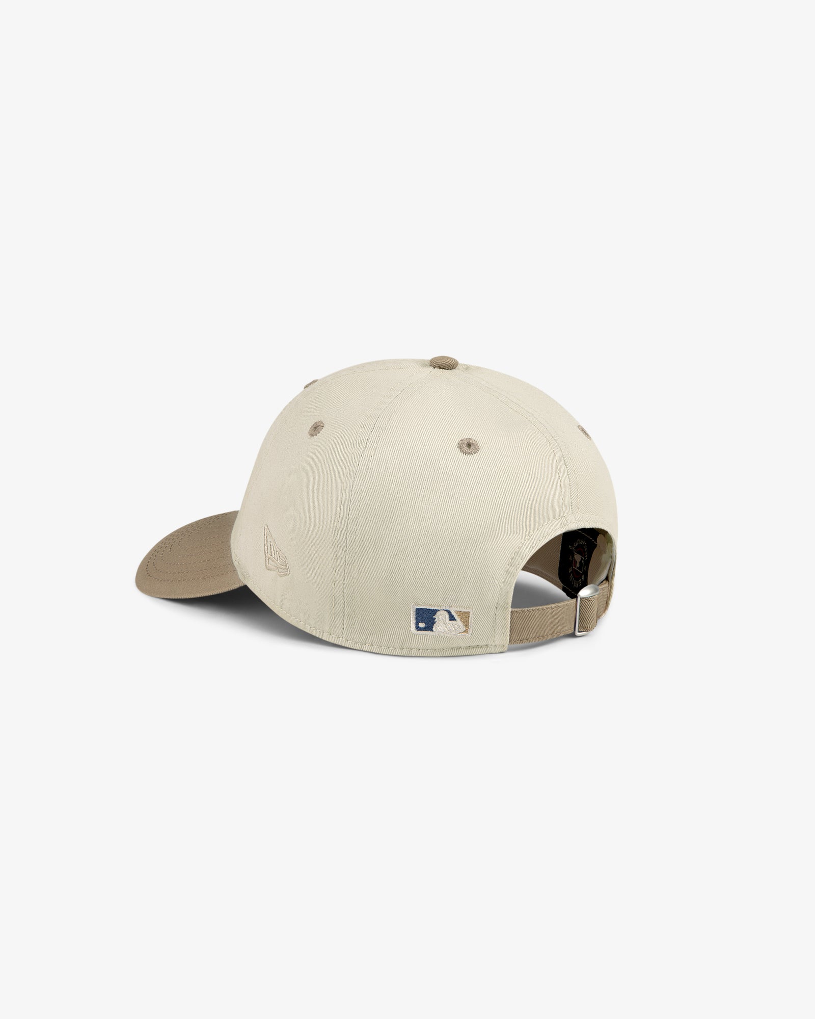 ALD / New York Yankees Colorblock Ballpark Hat shown from the back with MLB logo patch and adjustable metal buckle strap.