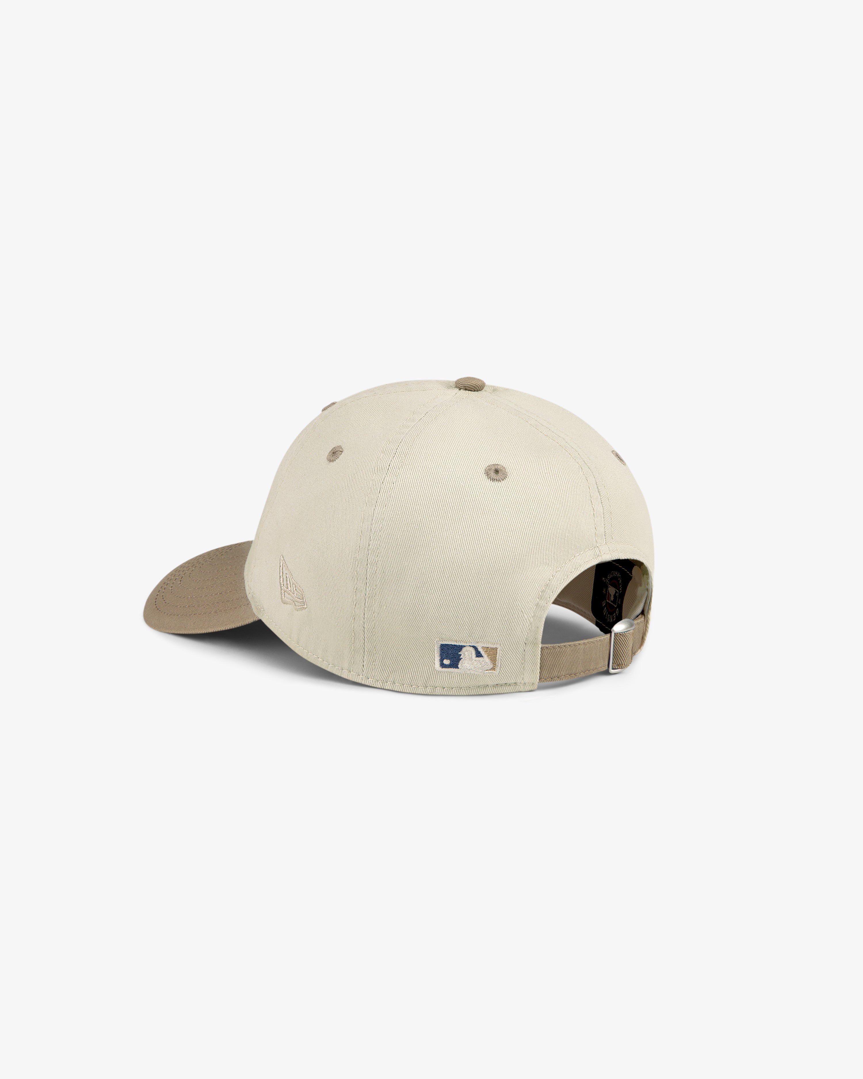 ALD / New York Yankees Colorblock Ballpark Hat shown from the back with MLB logo patch and adjustable metal buckle strap.