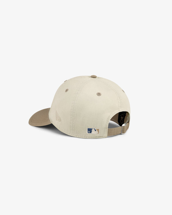ALD / New York Yankees Colorblock Ballpark Hat shown from the back with MLB logo patch and adjustable metal buckle strap.