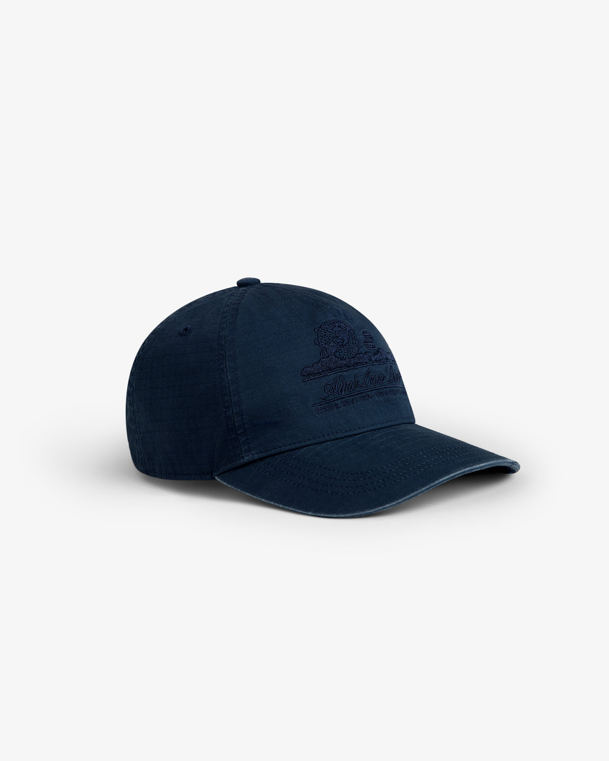 The Sun Faded Unisphere Hat is a navy blue cap with a curved brim and a subtle front logo, shown on white.