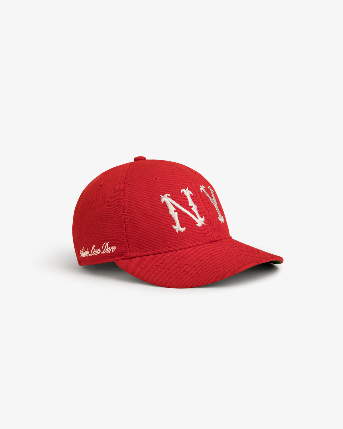 ALD / New Era Highlanders Retro Fit Hat: red cap with white NY, shark graphic front, Sharks-Love-Dive text side.