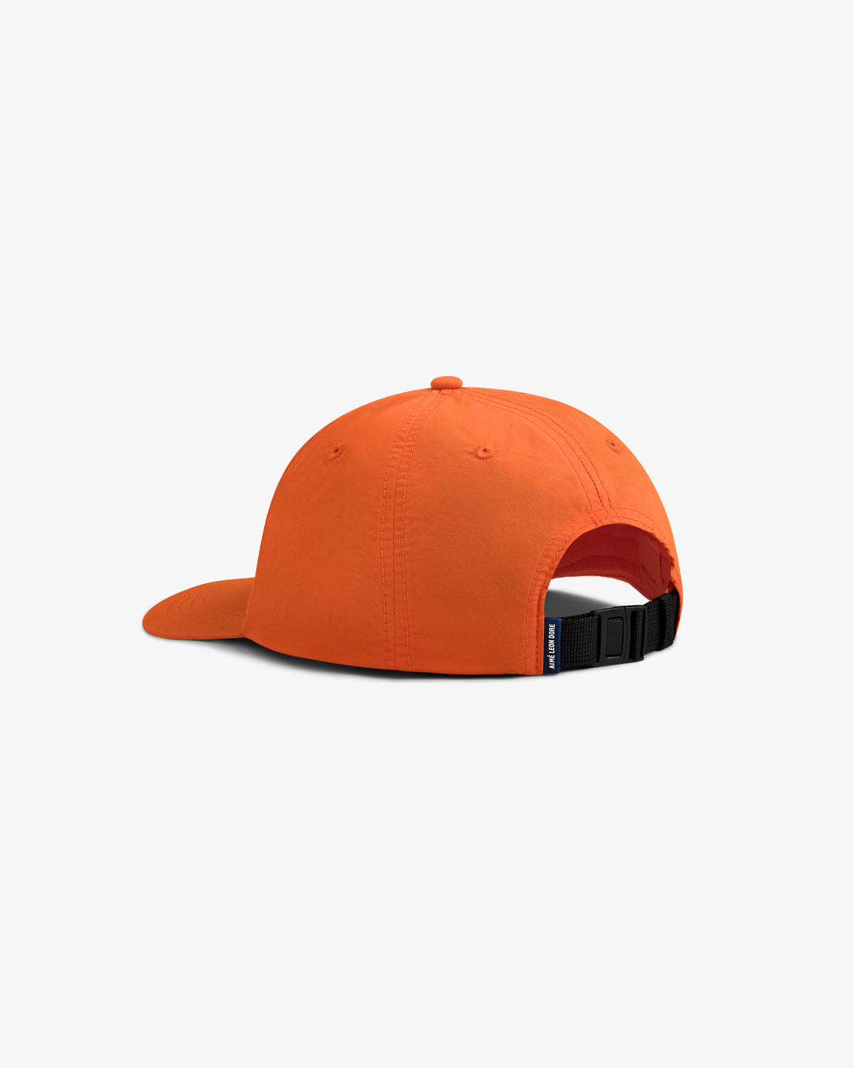 A Nylon Sport Hat in orange, shown from the back with an adjustable black strap and buckle.