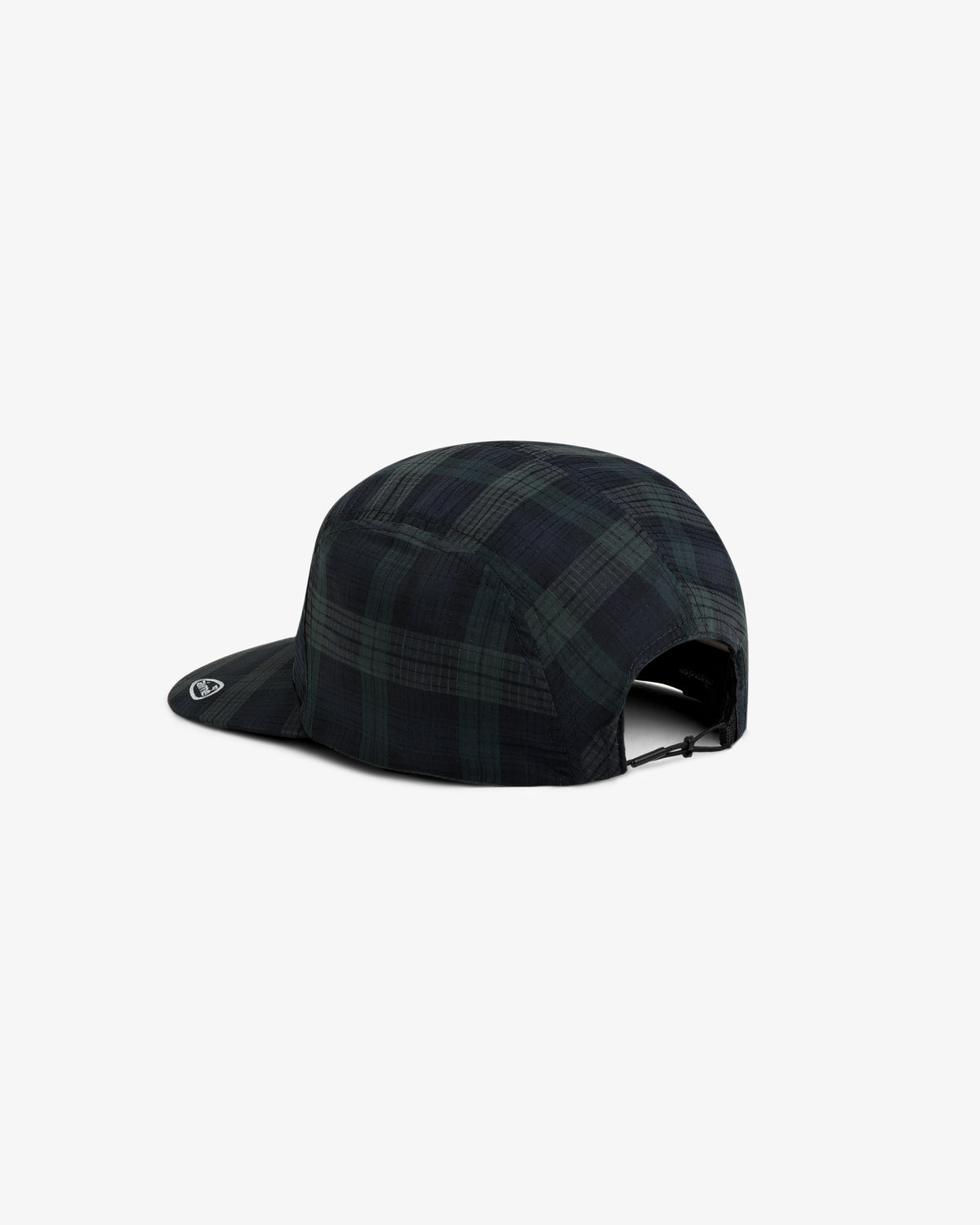 The ALD Golf Performance Sport Hat features a dark plaid design, flat brim, and adjustable strap, shown from the back.
