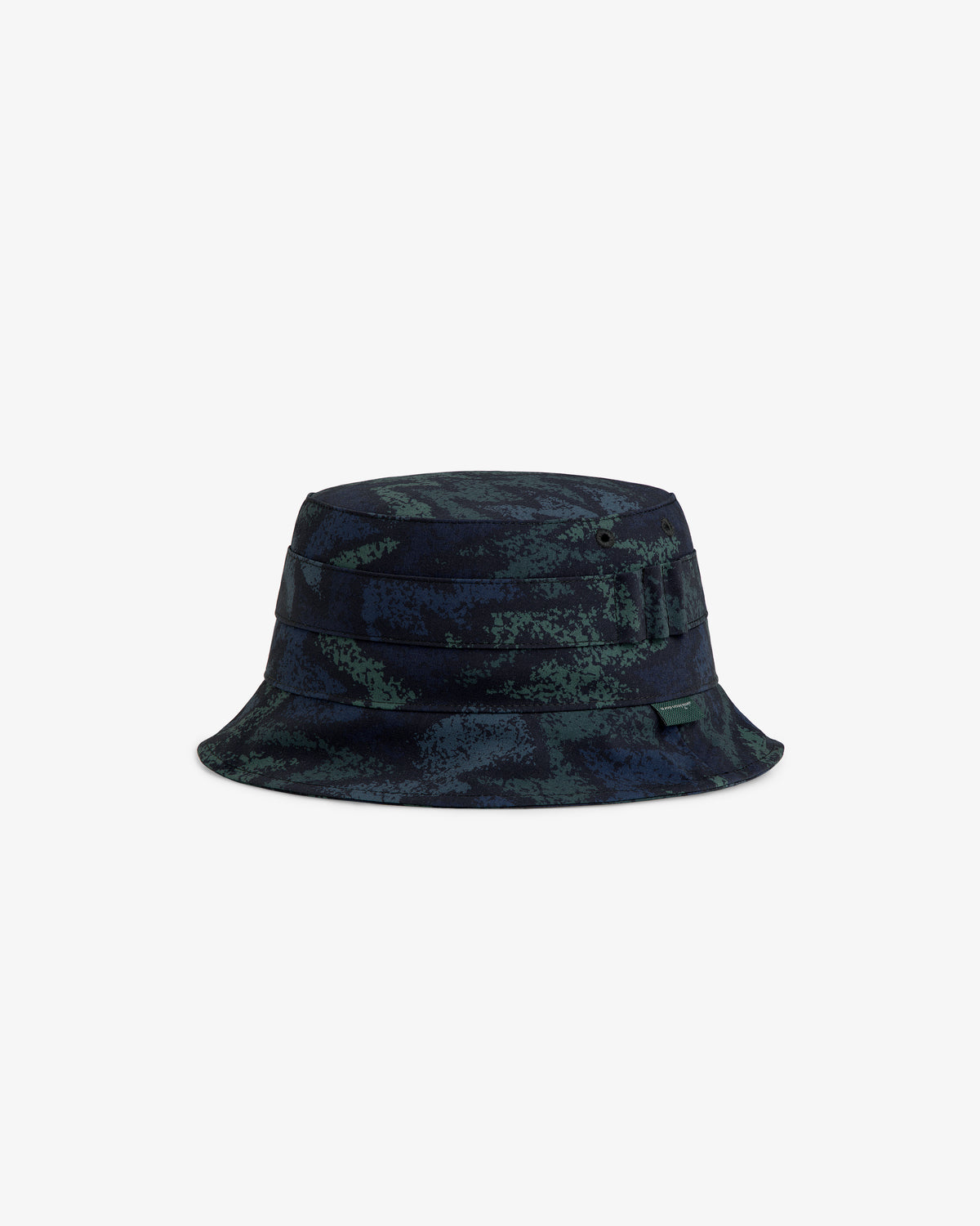 ALD Golf Bucket Hat featuring a dark blue and green camouflage pattern on a plain white background.