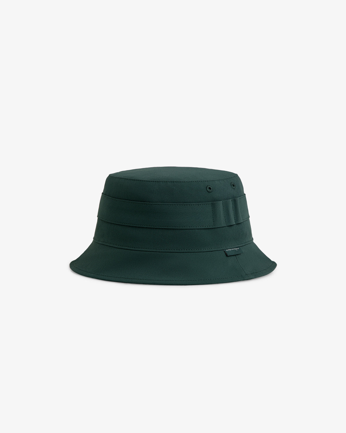 ALD Golf Bucket Hat in dark green with a flat crown and two side ventilation holes, shown on a white background.