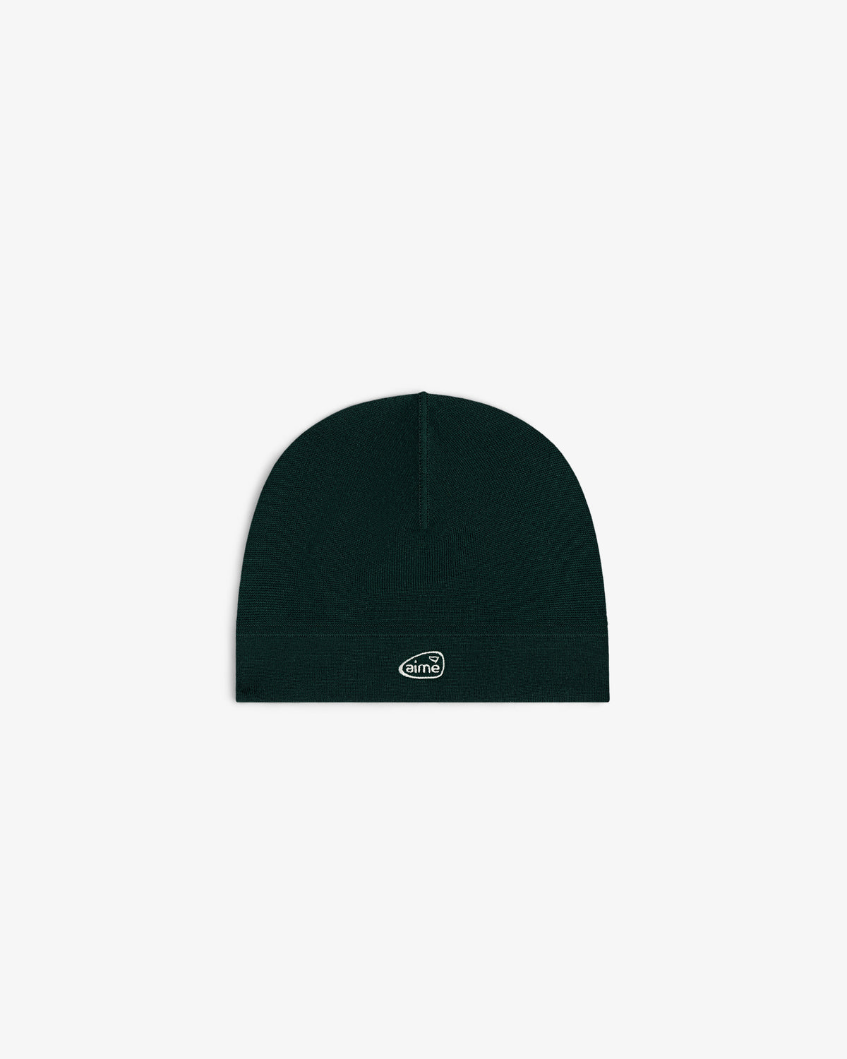 ALD Golf Skull Cap—black knit beanie with small white oval logo patch, shown on plain white background.