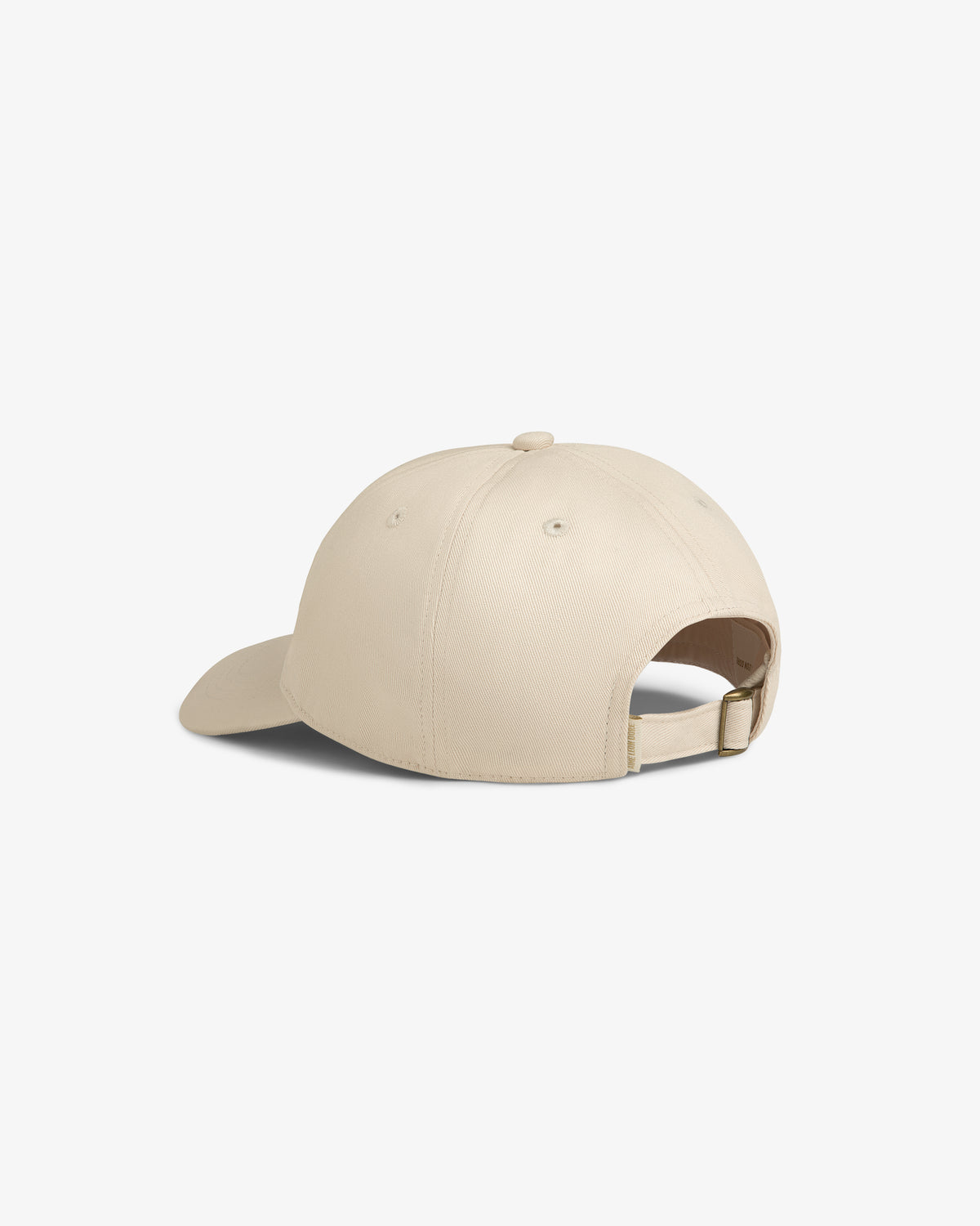 Stacked Logo Hat in beige, shown from the back with an adjustable strap and metal buckle.