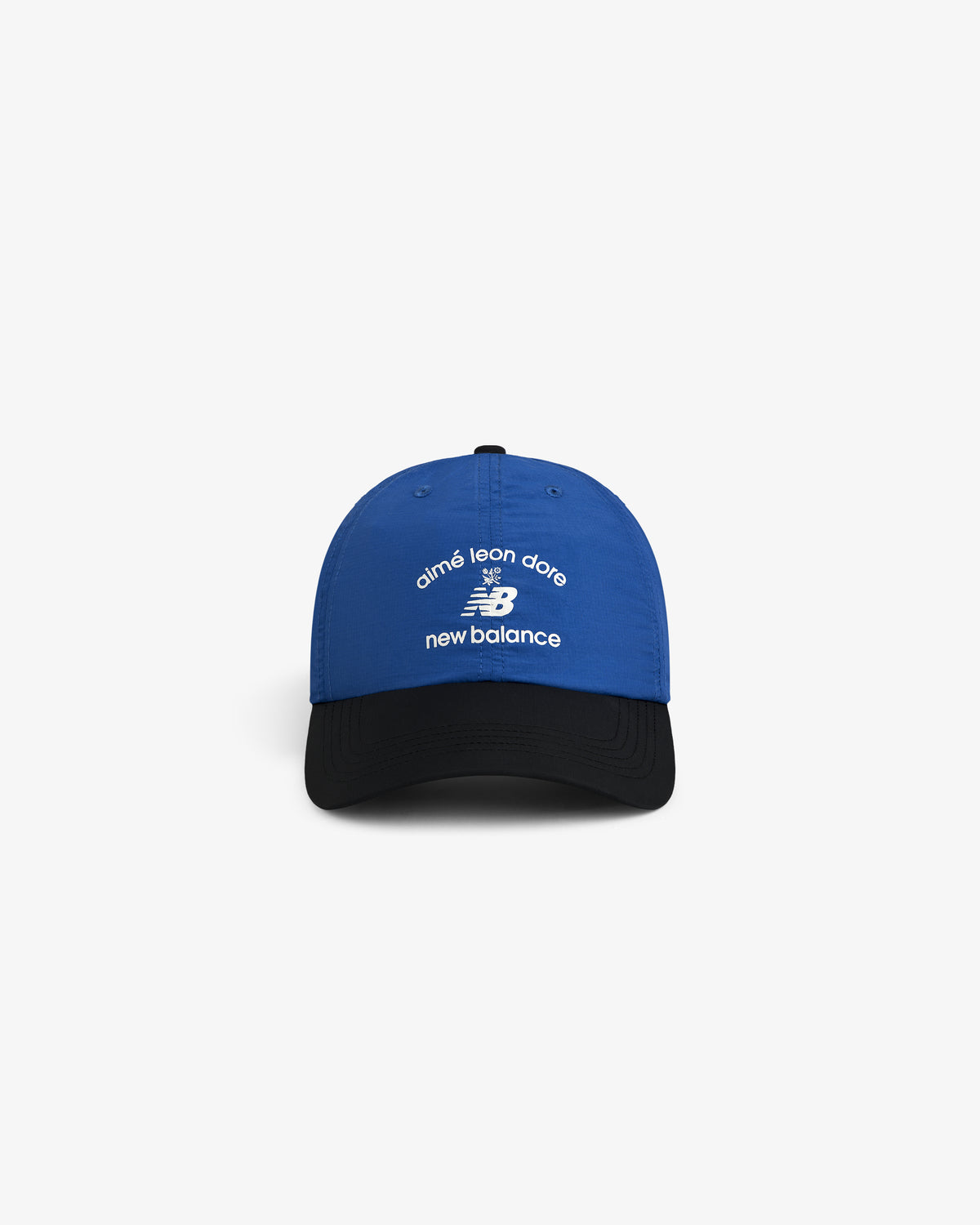 Blue and black ALD / New Balance Running Hat with white logos on the front.