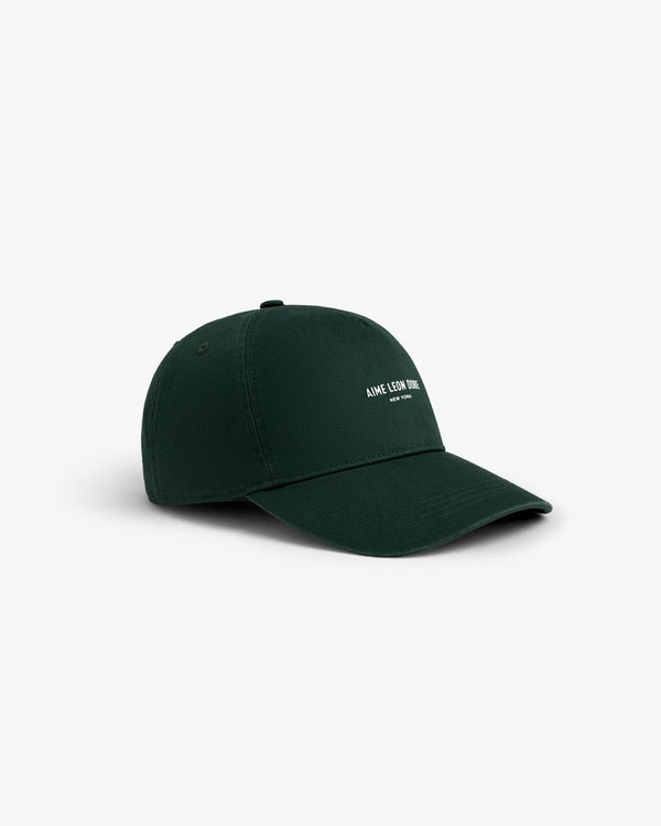 Micro Logo Hat in dark green with small white front text, shown against a plain white background.