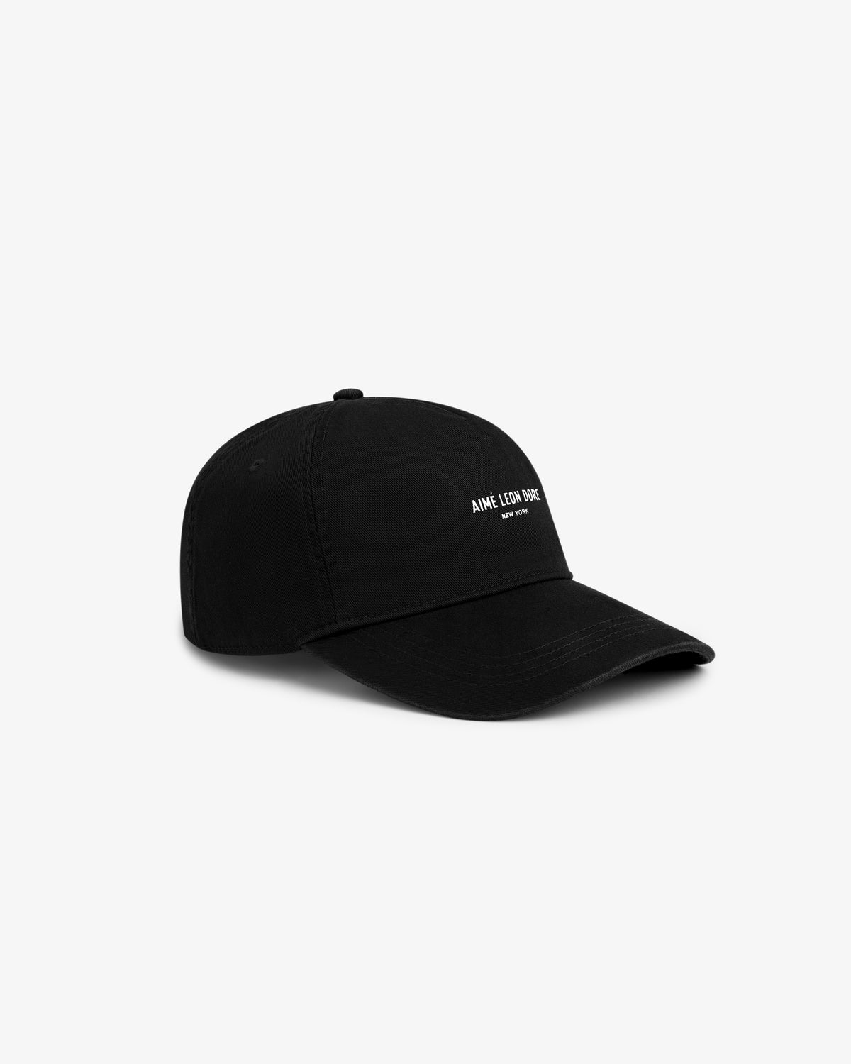 Micro Logo Hat in black with small white AIMÉ LEON DORE text on front, shown against a plain white background.