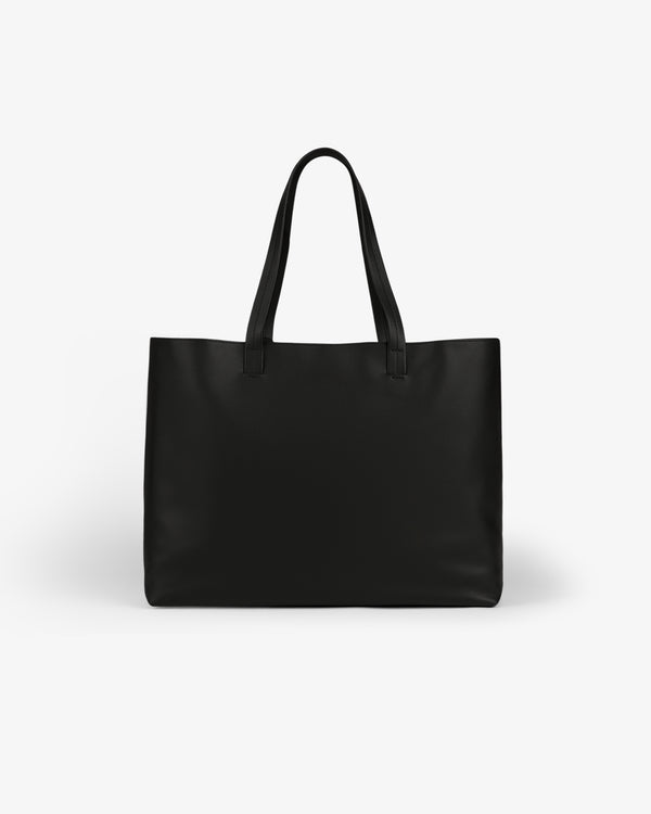 Full Grain Leather Tote Bag in black leather with two handles, shown against a plain white background.
