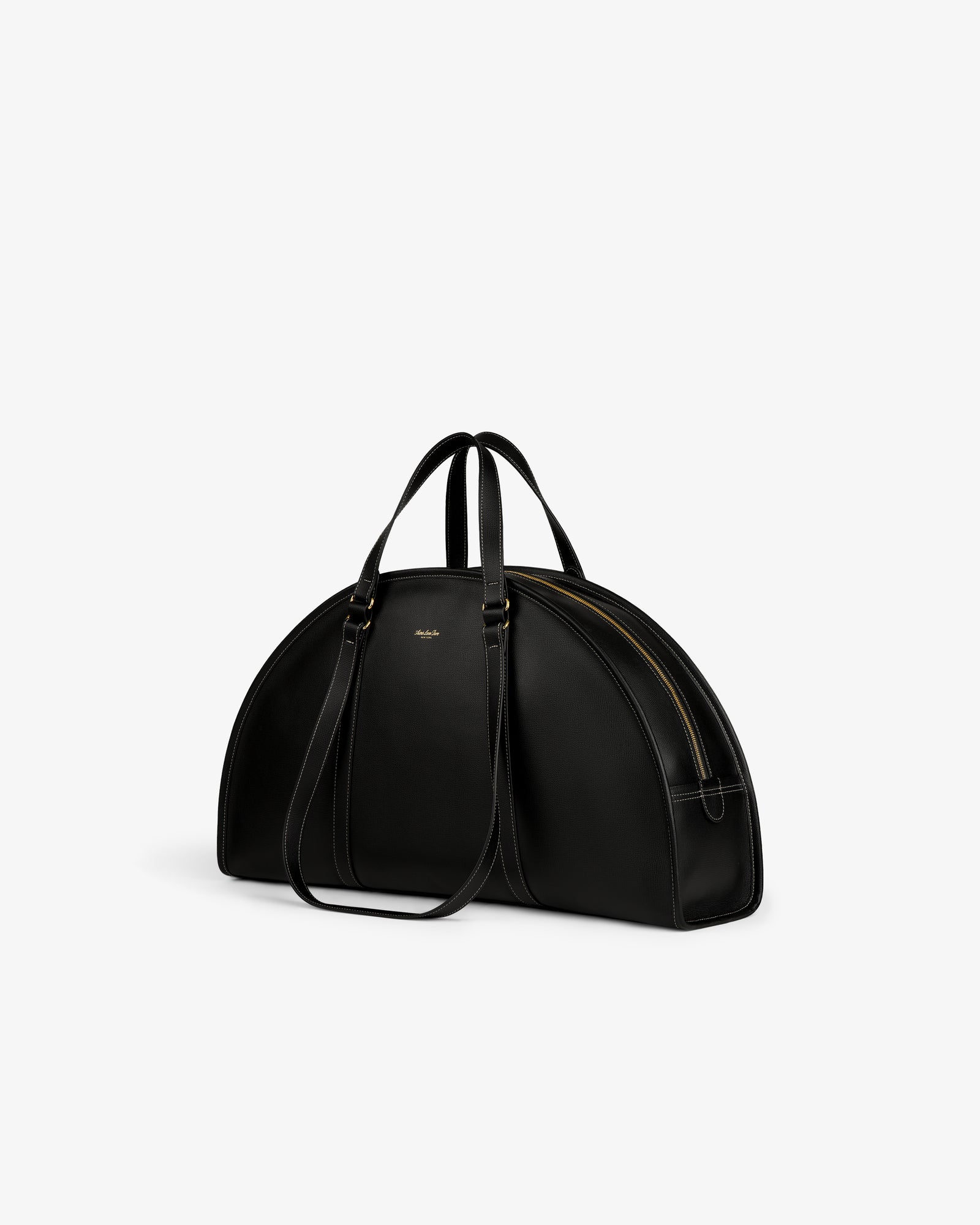 Full Grain Leather Weekender Bag, dome-shaped with double handles and a shoulder strap on a plain white background.