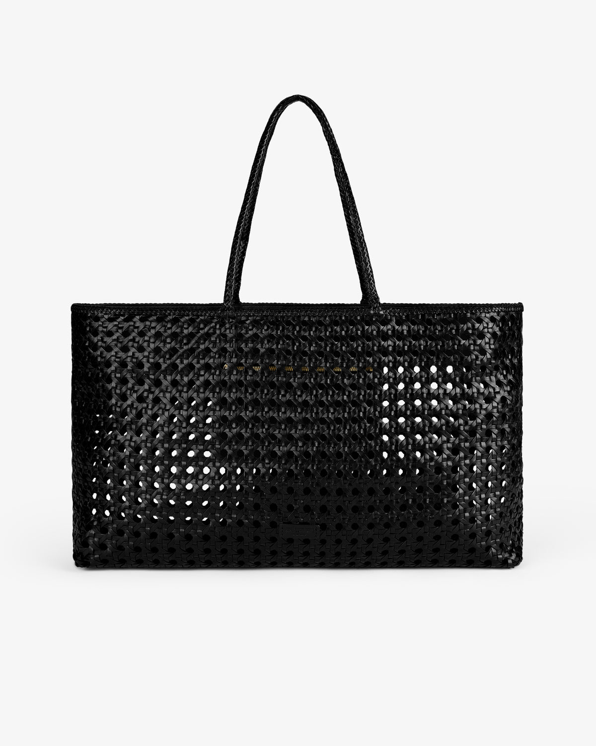 Woven Leather Tote Bag with two handles and a perforated design, shown against a plain white background.