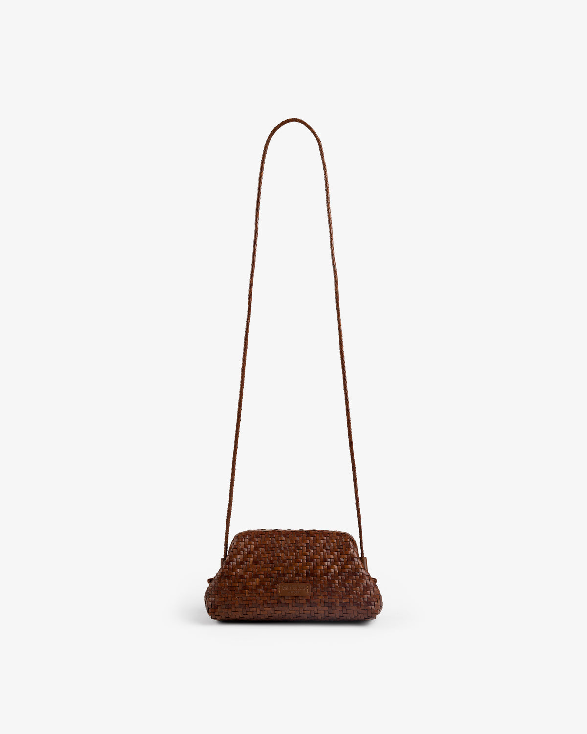 Woven Leather Shoulder Bag with a long strap, shown on a plain white background.