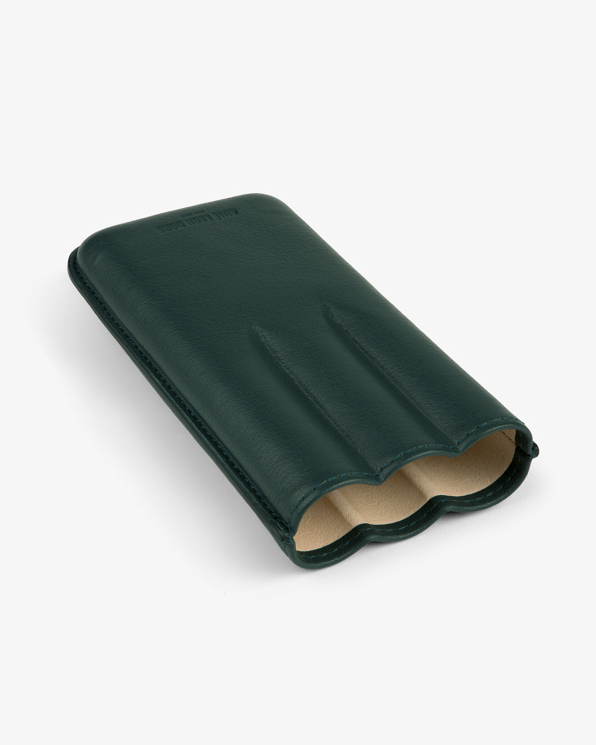 The ALD Golf Leather Cigar Case is dark green with three slots, beige lining, and holds cigars or pens.