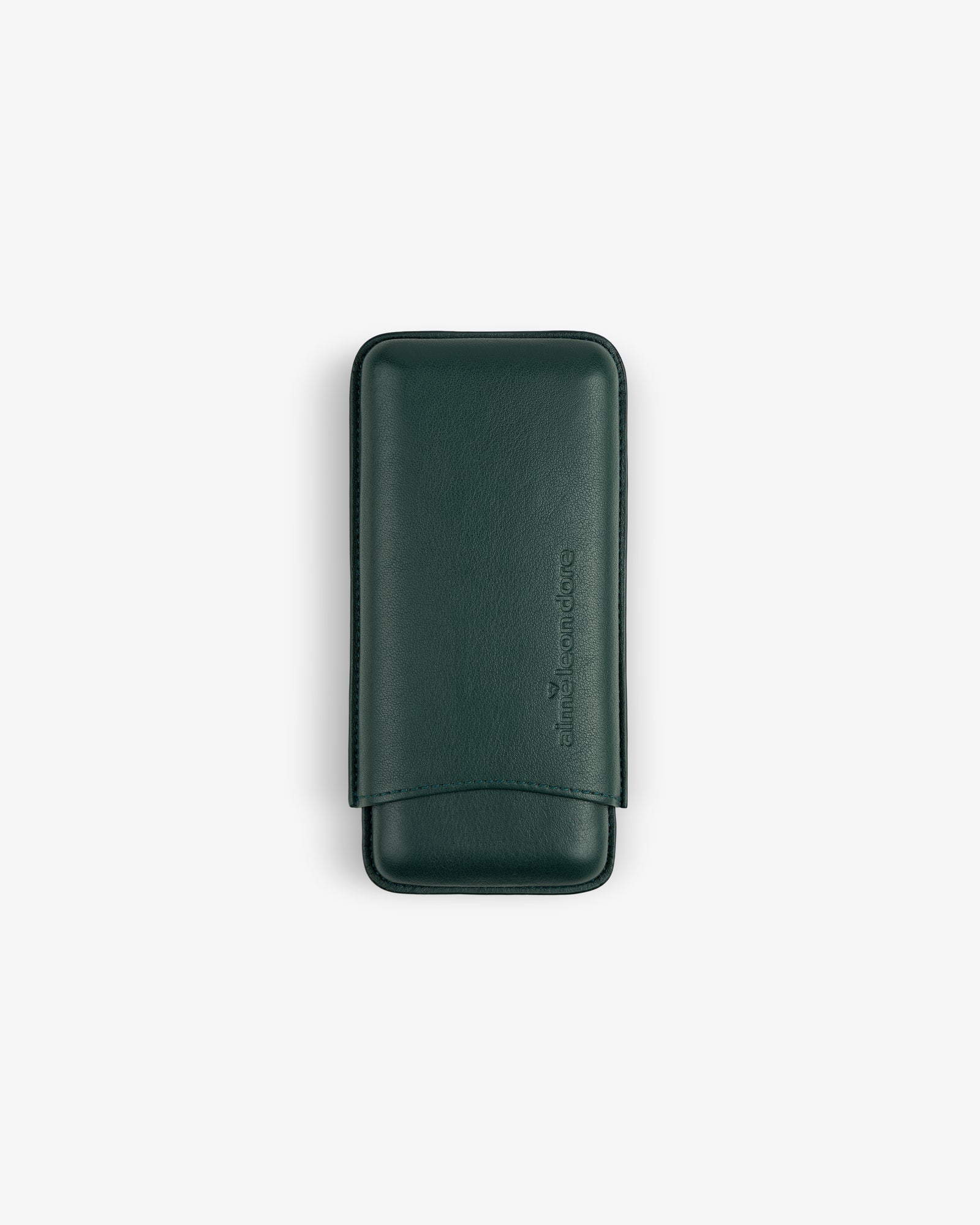 ALD Golf Leather Cigar Case in dark green leather with rounded edges, shown on a plain white background.