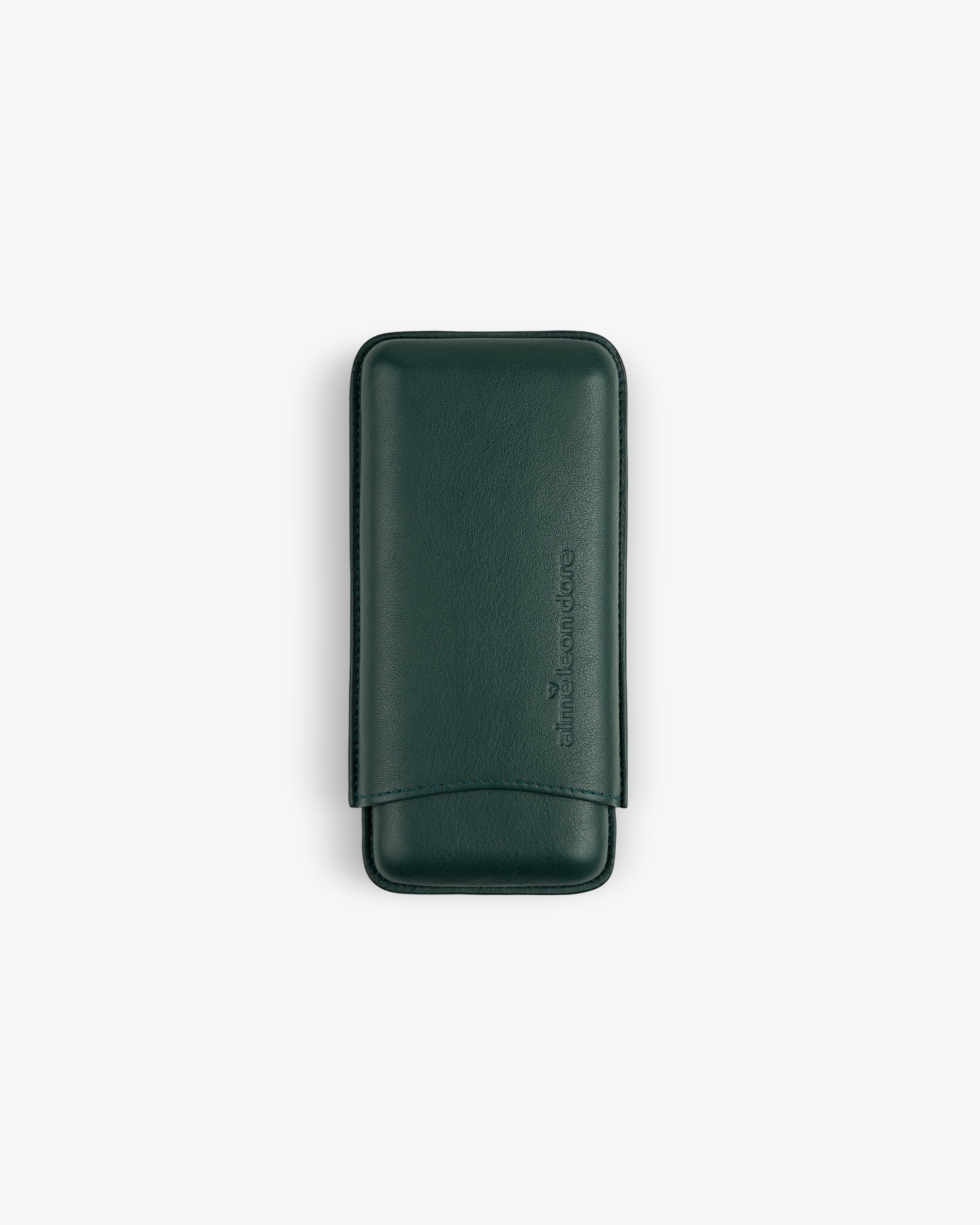 ALD Golf Leather Cigar Case in dark green leather with rounded edges, shown on a plain white background.