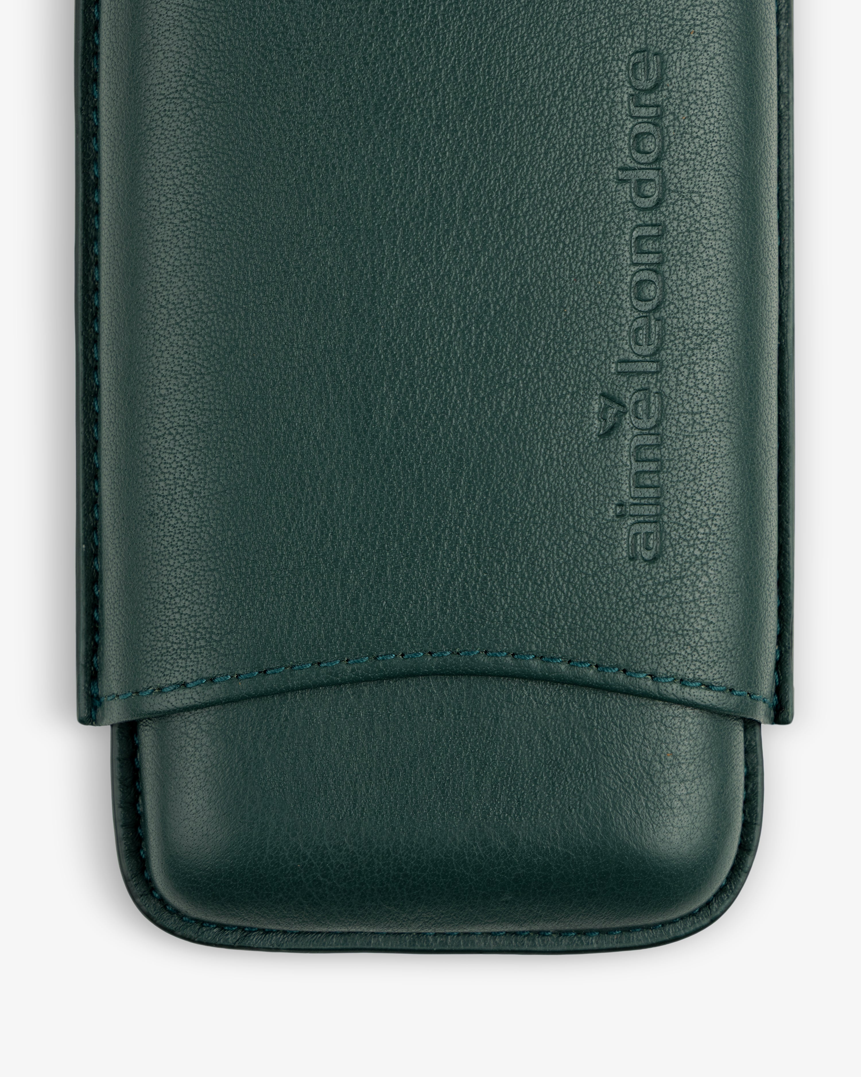 Dark green ALD Golf Leather Cigar Case with embossed logo, shown against a white background.