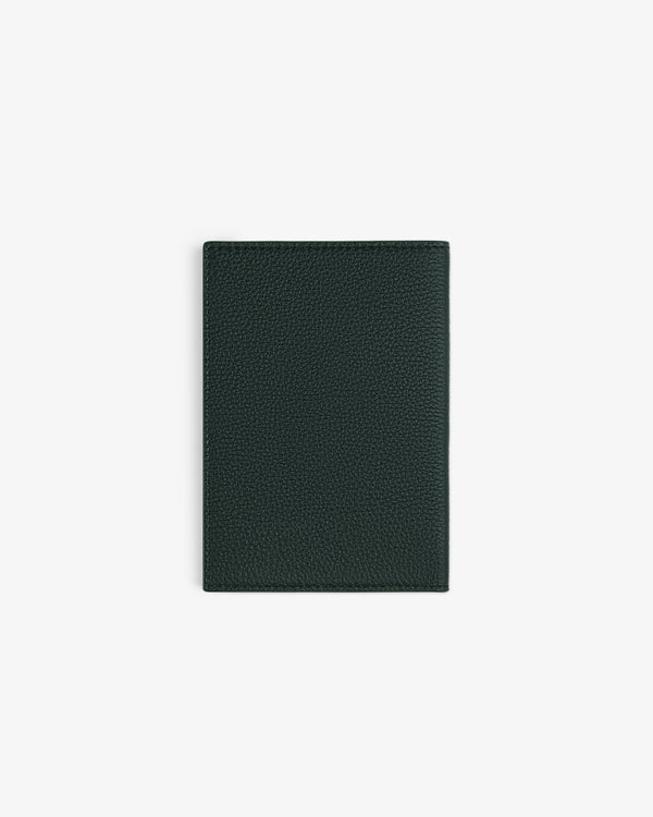 A closed, textured dark green Leather Passport Holder is shown on a white background.