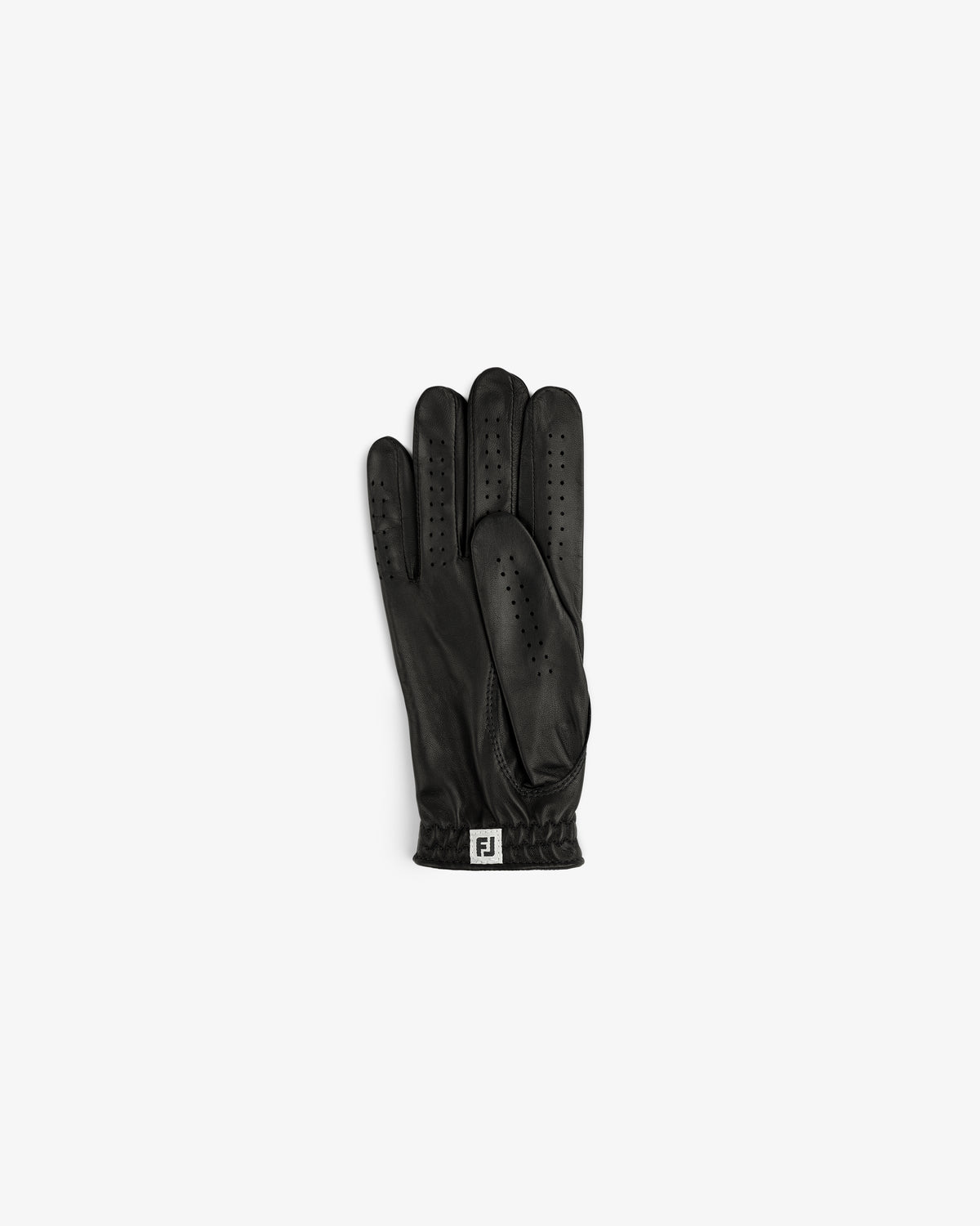ALD / FootJoy StaSof Heritage Glove (Right) in black leather with ventilation holes, shown flat on white.