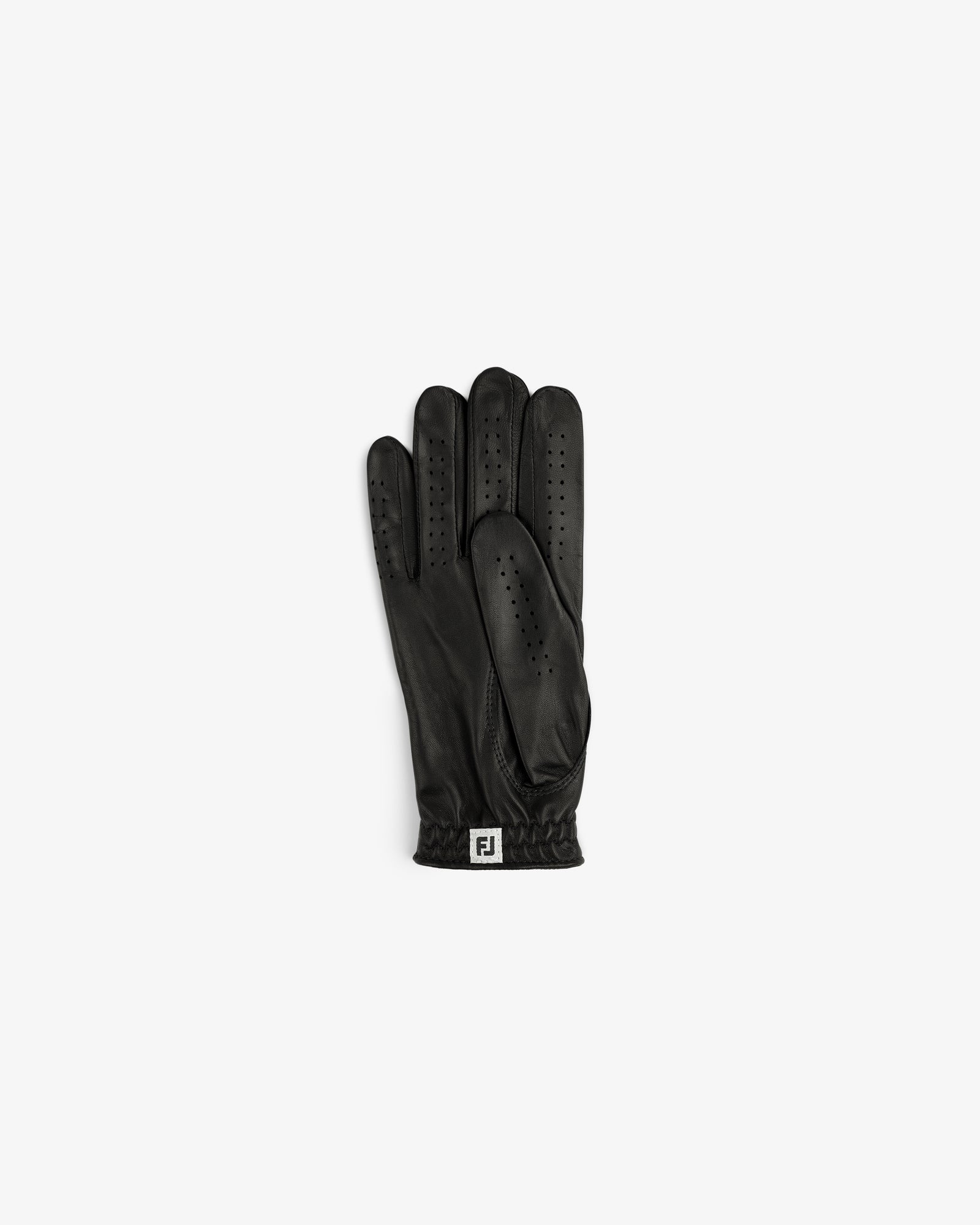 ALD / FootJoy StaSof Heritage Glove (Right) in black leather with ventilation holes, shown flat on white.