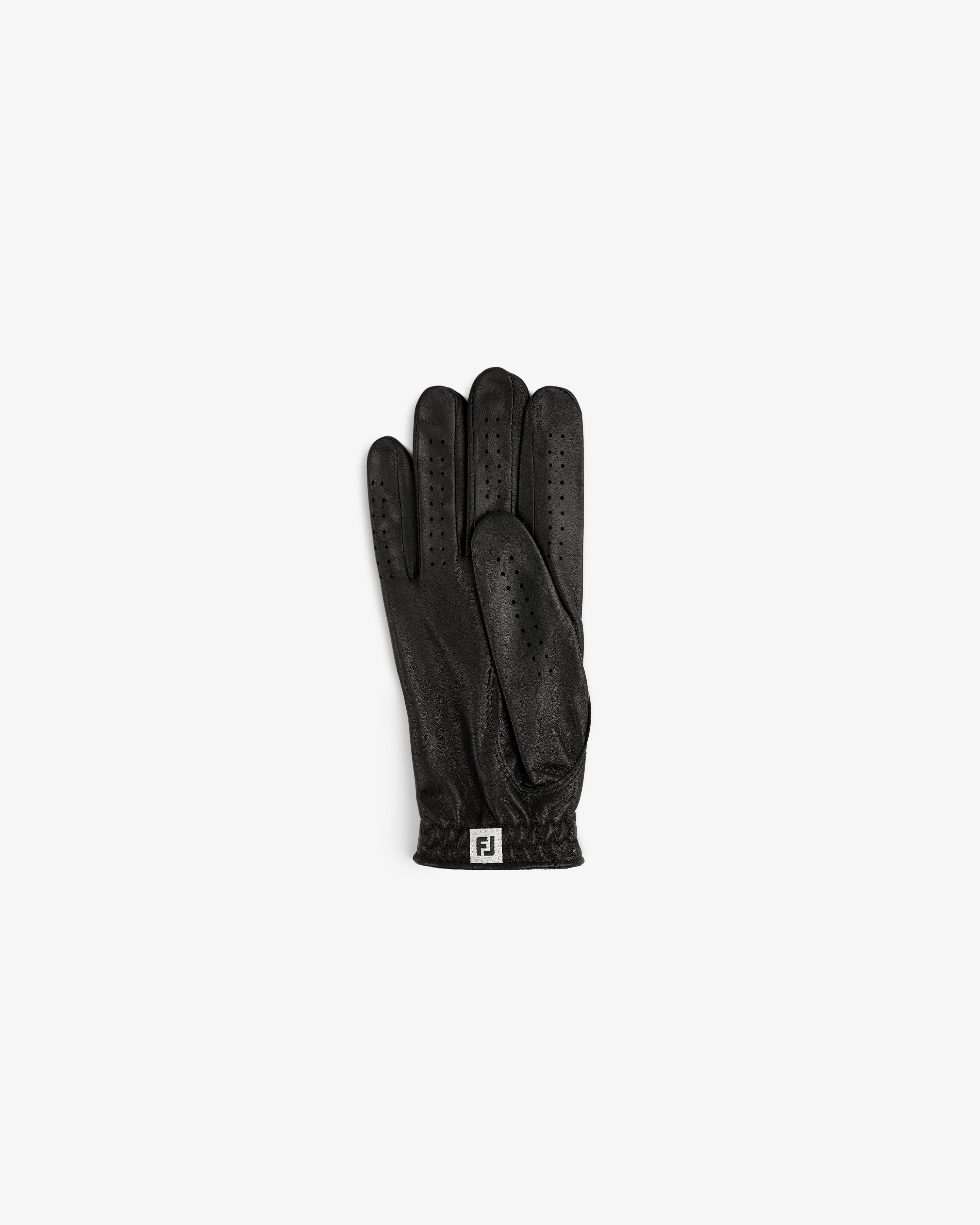 ALD / FootJoy StaSof Heritage Glove (Right) in black leather with ventilation holes, shown flat on white.