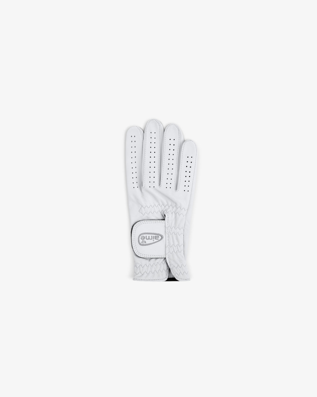 ALD / FootJoy StaSof Heritage Glove (Right): white, perforated, Velcro strap, shown palm down on a white background.