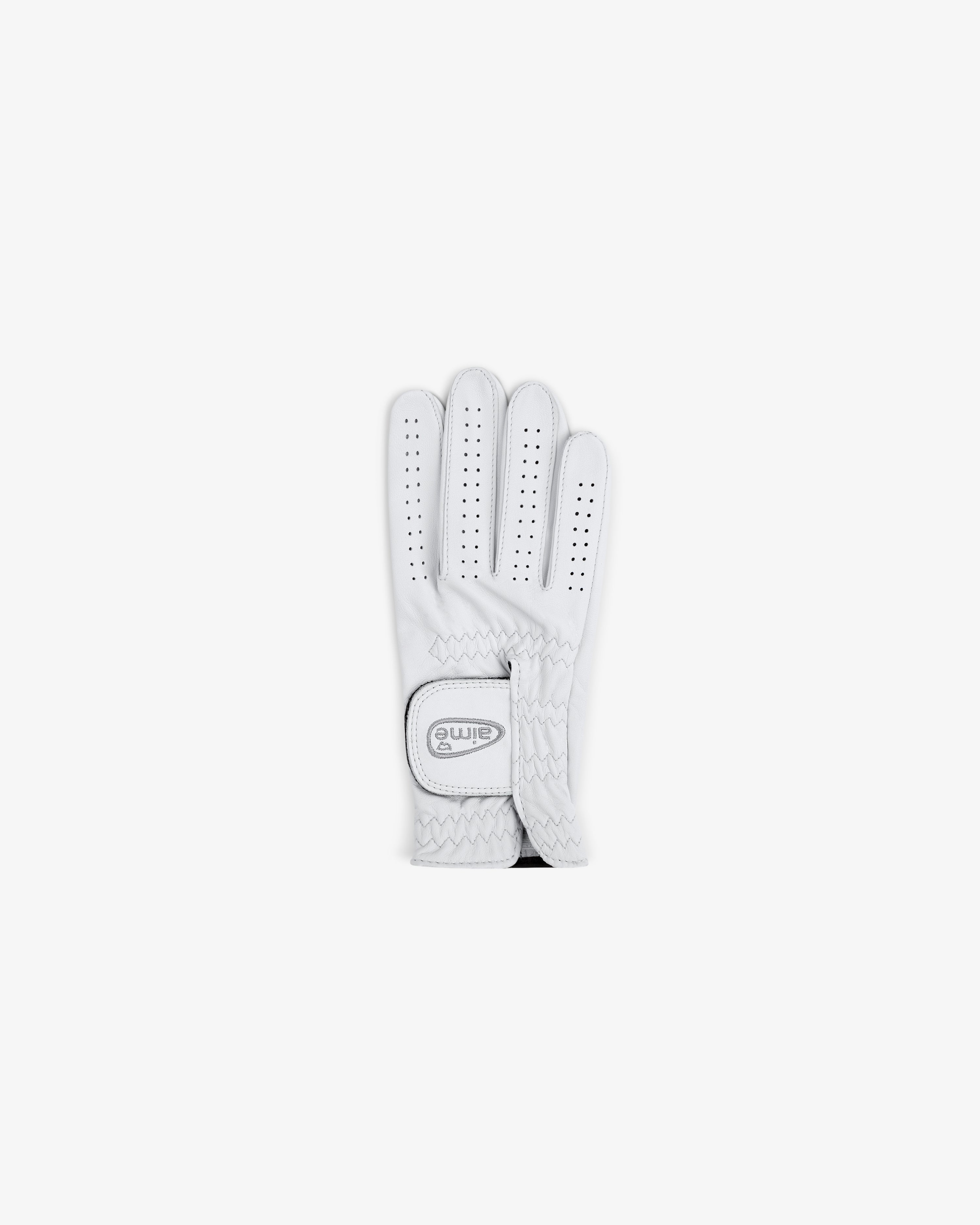 ALD / FootJoy StaSof Heritage Glove (Right): white, perforated, Velcro strap, shown palm down on a white background.