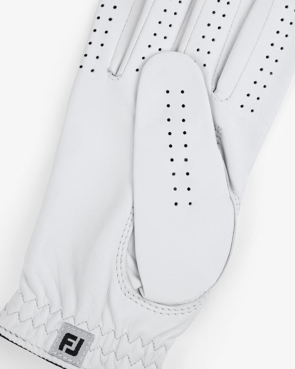 The ALD / FootJoy StaSof Heritage Glove (Right) is a white leather glove with perforations and an FJ cuff logo.