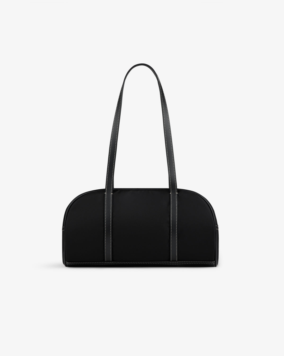 Mini Duffle Shoulder Bag, black and rectangular with long double handles, shown on a plain white background.
