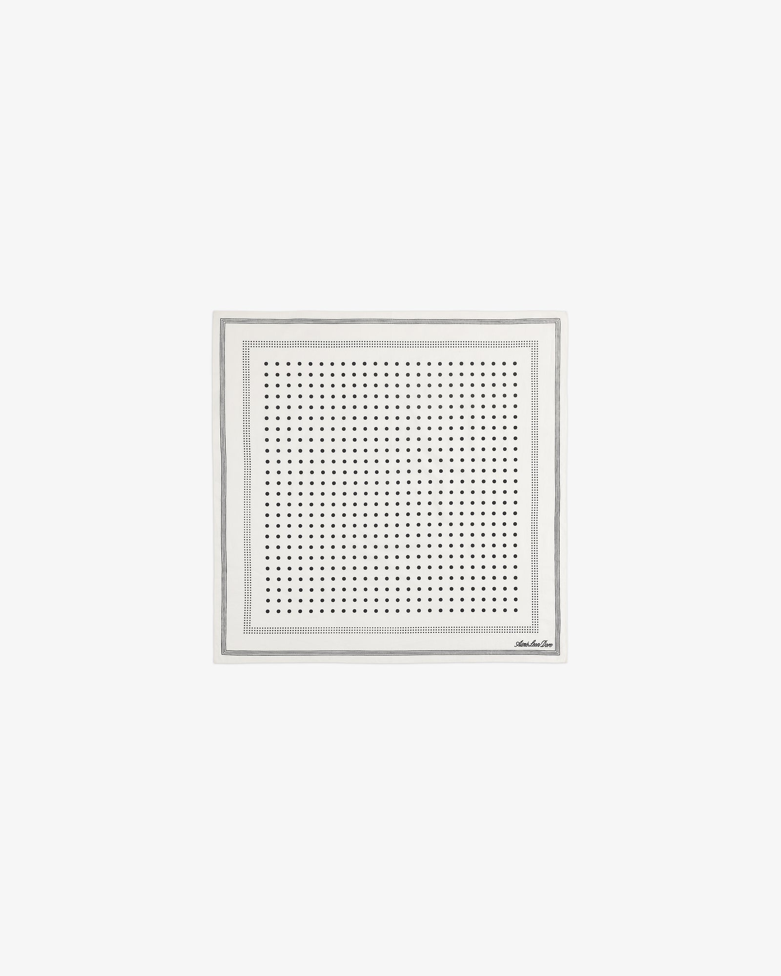 Polka Dot Bandana: White square scarf with small black dots and thin black borders around the edges.