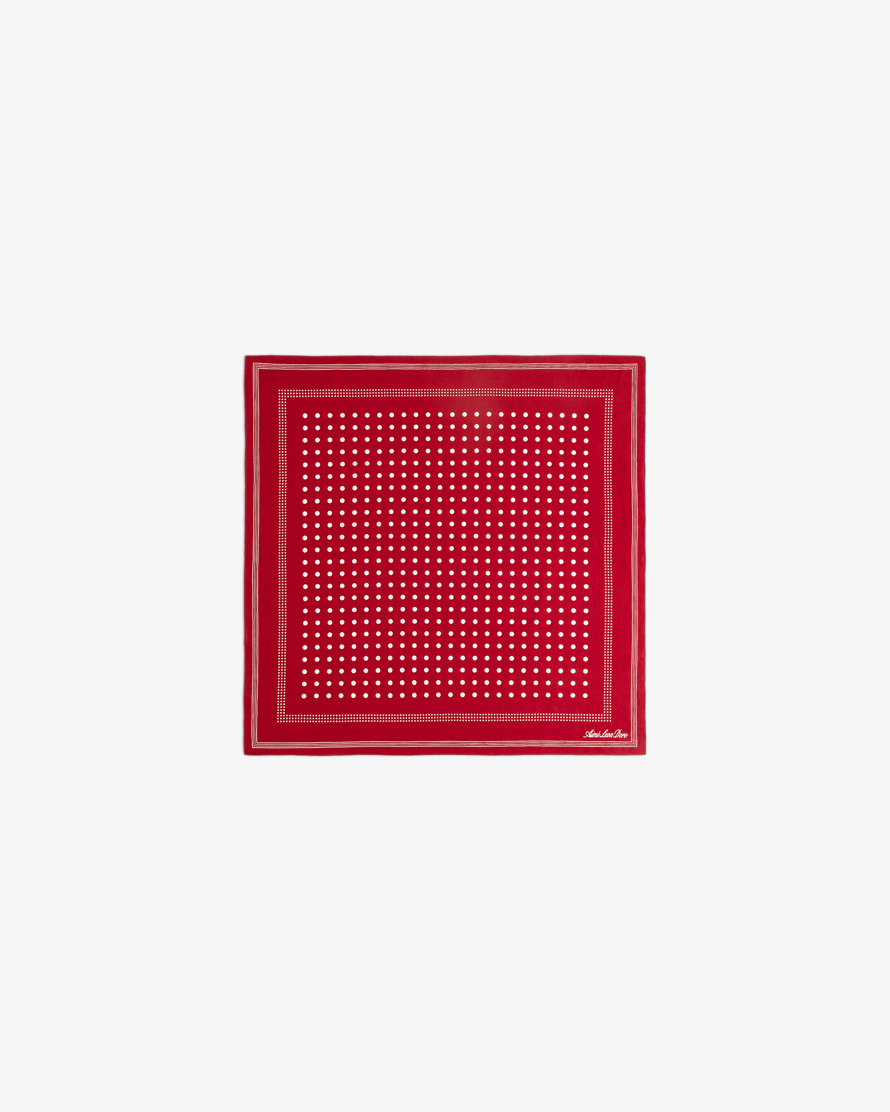 Polka Dot Bandana in red with a white dotted pattern and double-lined border, centered on a white background.