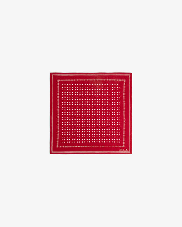Polka Dot Bandana in red with a white dotted pattern and double-lined border, centered on a white background.