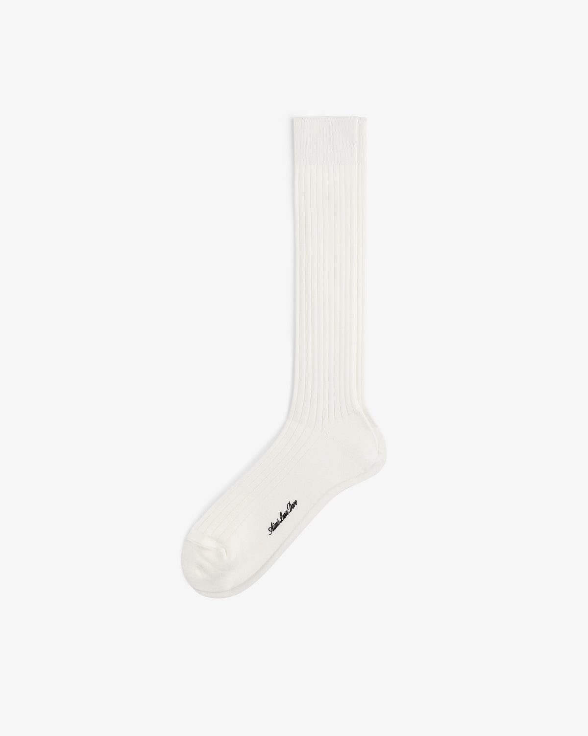 A white Dress Sock with a small black logo near the toe, shown on a plain white background.