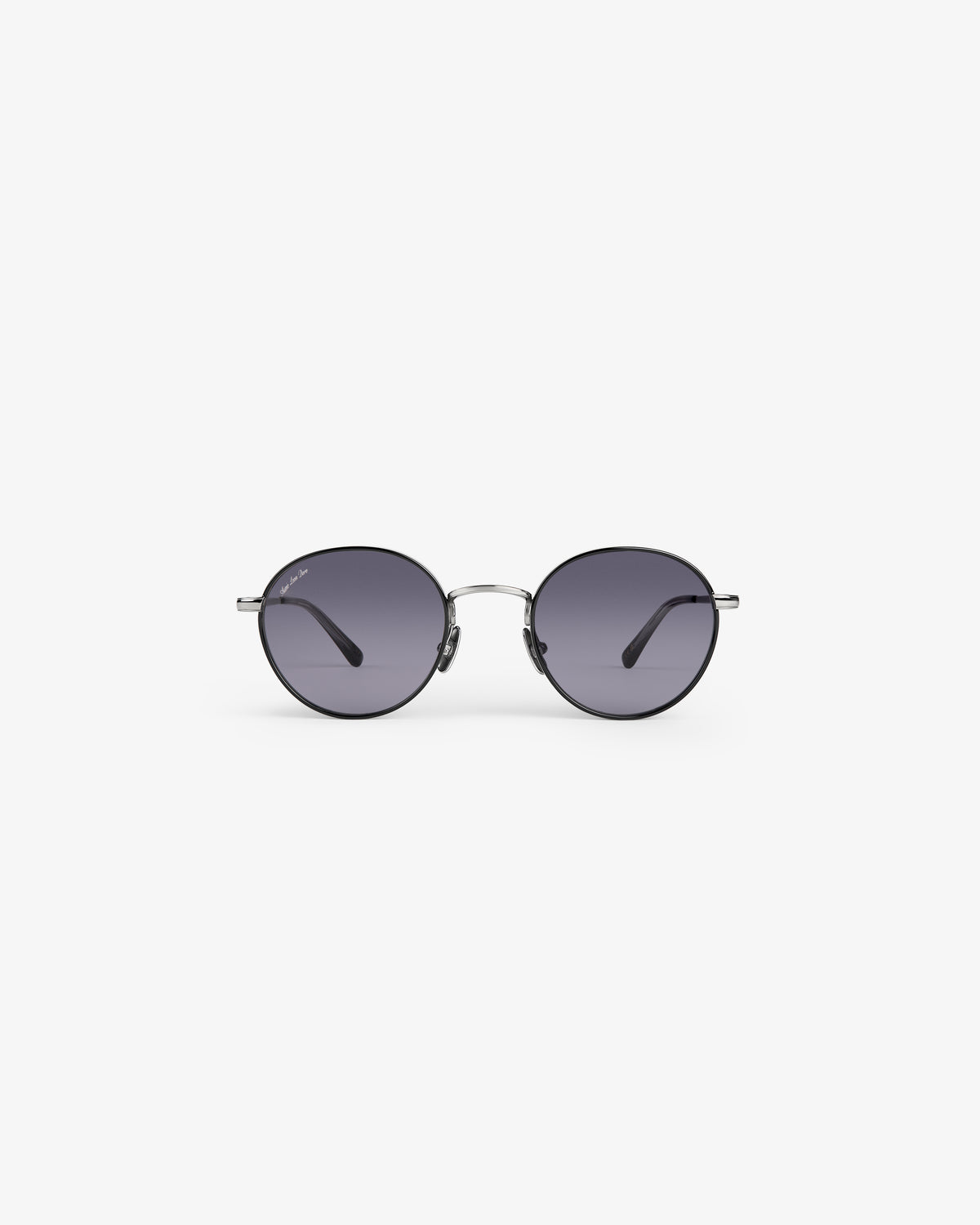 Giórgios Sunglasses: round black lenses, thin metal frame, shown on a white background.