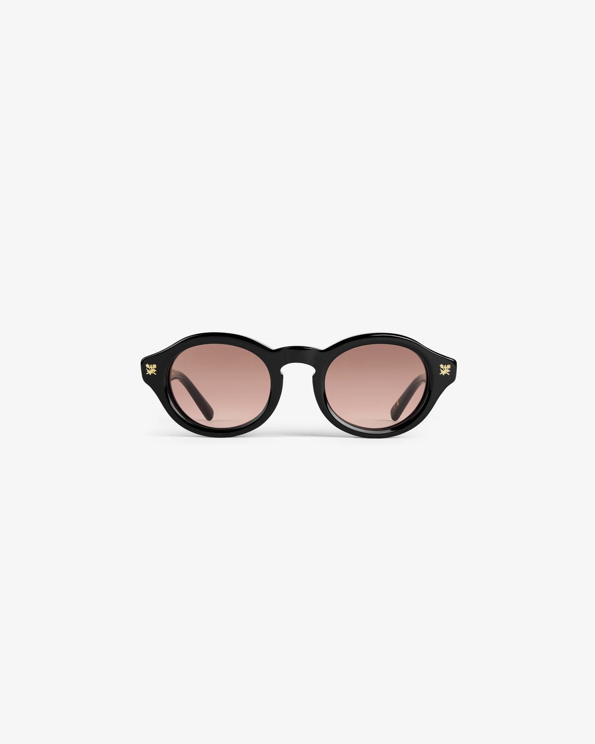 Onásis Sunglasses: round black frames with pink lenses, displayed front-facing on a plain white background.