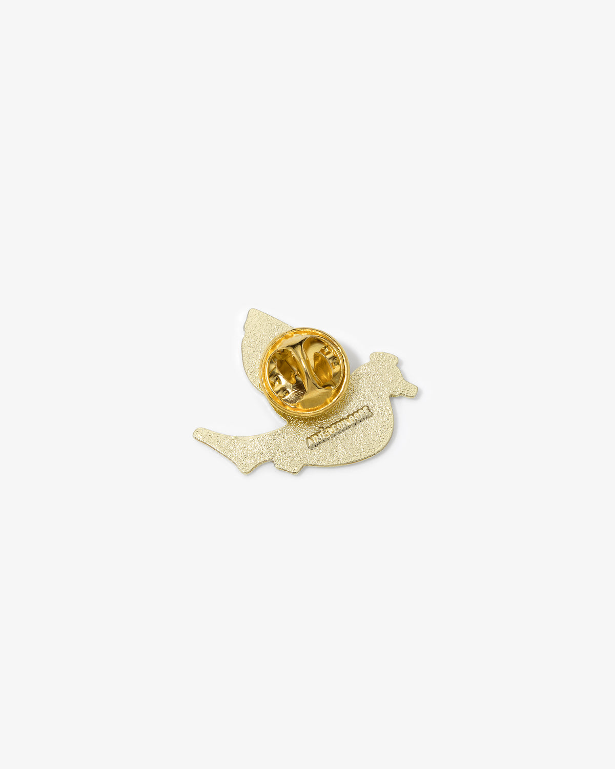 Graphic Pin: Gold bird-shaped pin with butterfly clutch, shown on a plain white background.