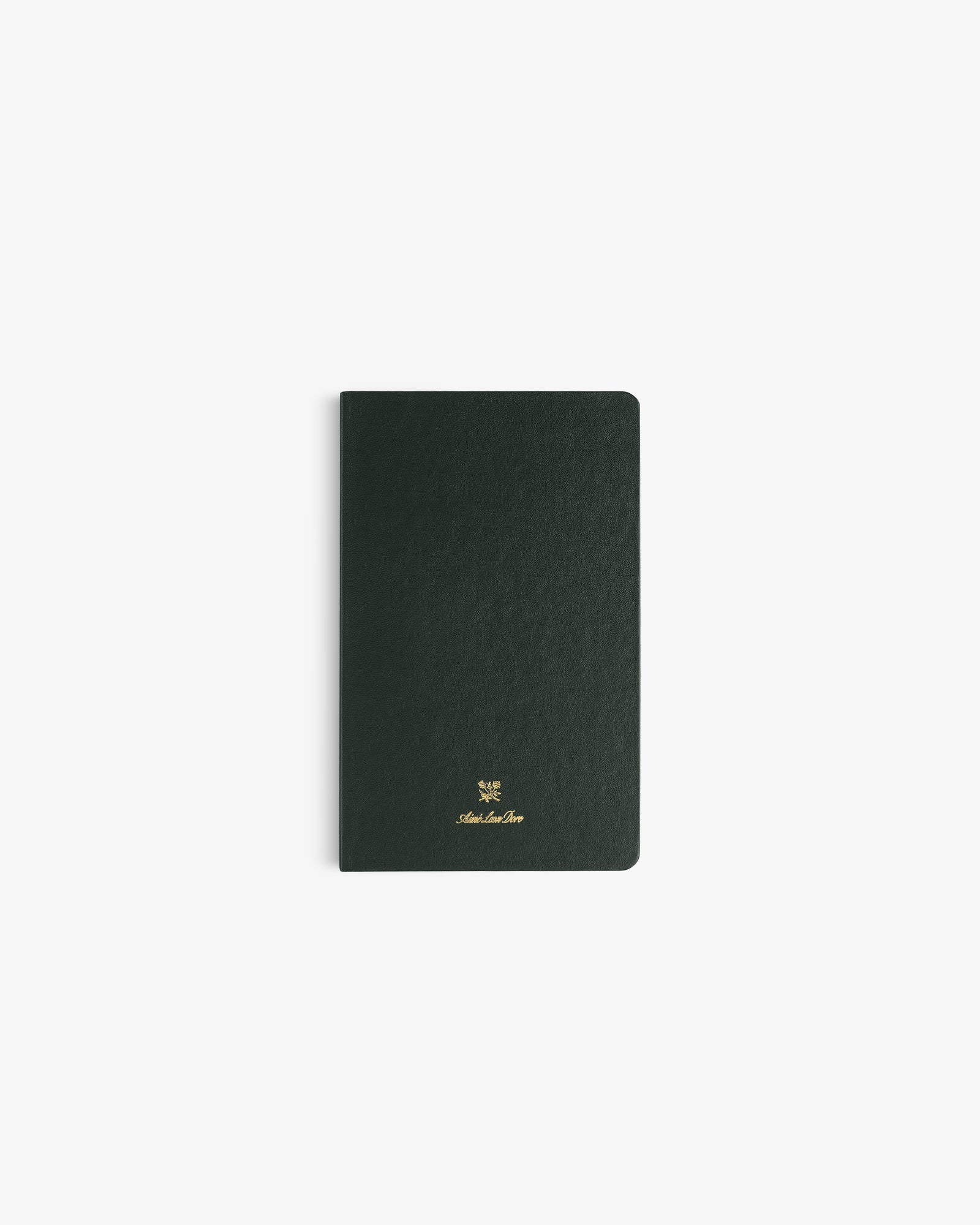 Dark green Crest Sketchbook, slim and rectangular, with gold foil emblem and text on the cover, on white background.