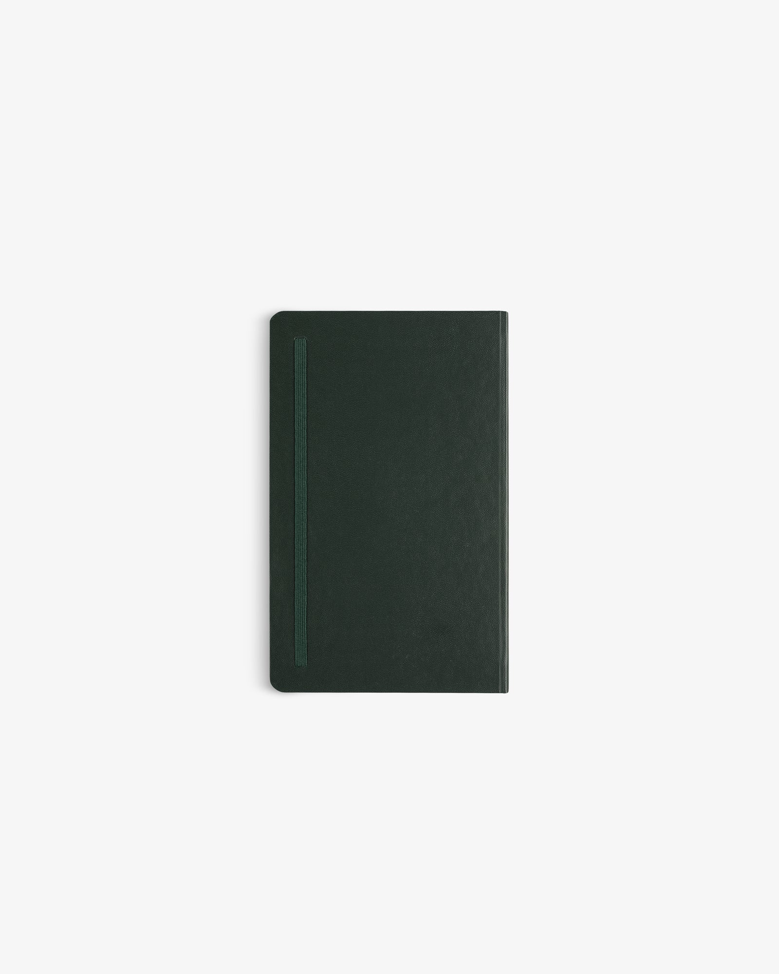 A dark green Crest Sketchbook with a matching vertical elastic band, centered on a white background.