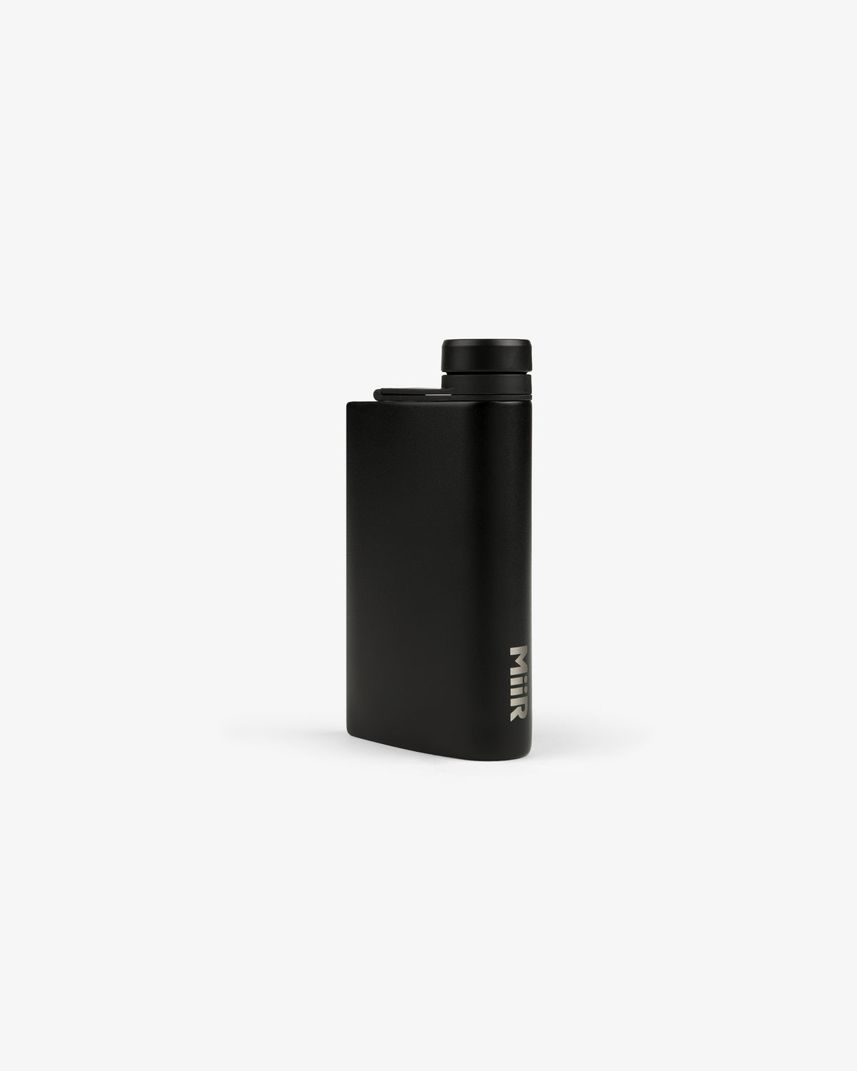 The ALD Golf 19th Flask is sleek and black with a screw-on cap and MiiR logo near the base, shown on white.
