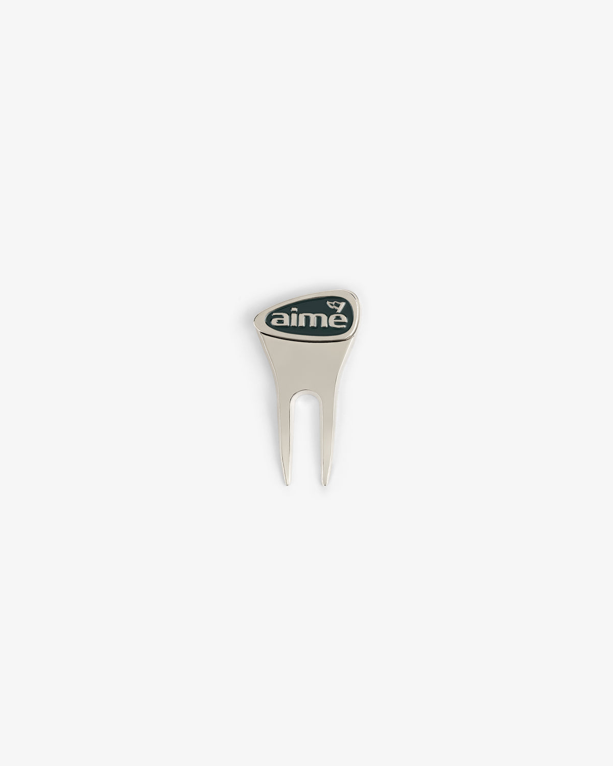 The ALD Golf Divot Tool in silver features a black and white aime logo, displayed on a plain white background.