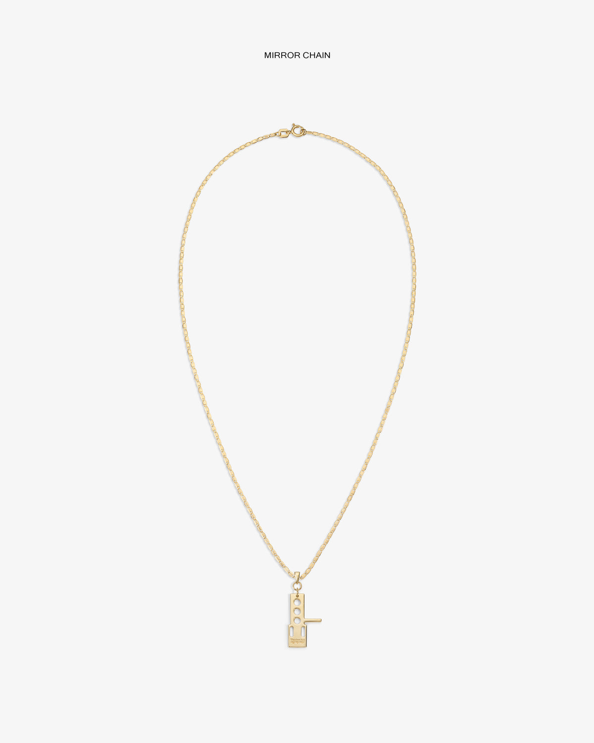ALD / Technics 14Kt Gold Pendant necklace with a rectangular charm, shown on a plain white background.