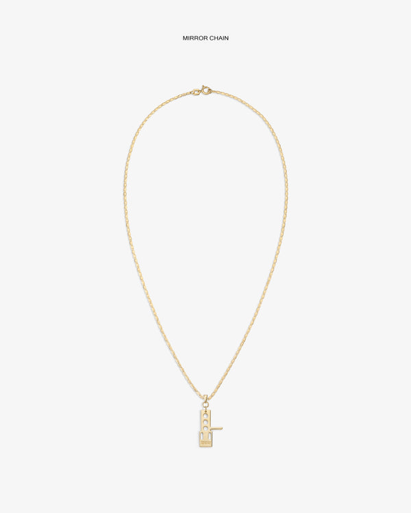 ALD / Technics 14Kt Gold Pendant necklace with a rectangular charm, shown on a plain white background.