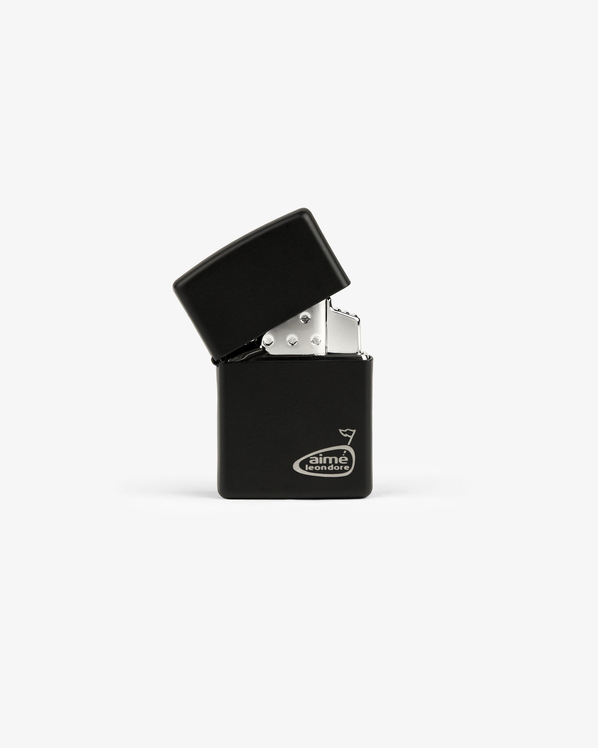 The ALD Golf Cigar Torch Lighter stands upright in black metal, flip-top lid open to reveal its interior.