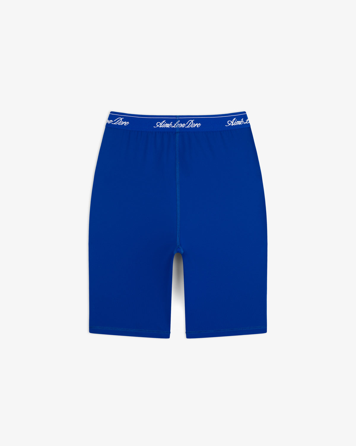 Logo Biker Short in bright blue with white logo waistband, shown on a plain white background.