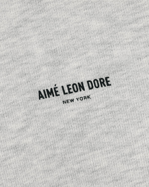 Safari Crewneck Sweatshirt in gray with centered black AIMÉ LEON DORE NEW YORK print. Minimalist design.
