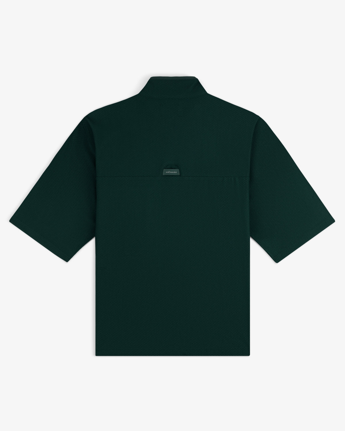 Dark green ALD Golf Quarter Zip Pullover shown from the back with a small brand tag below the collar.