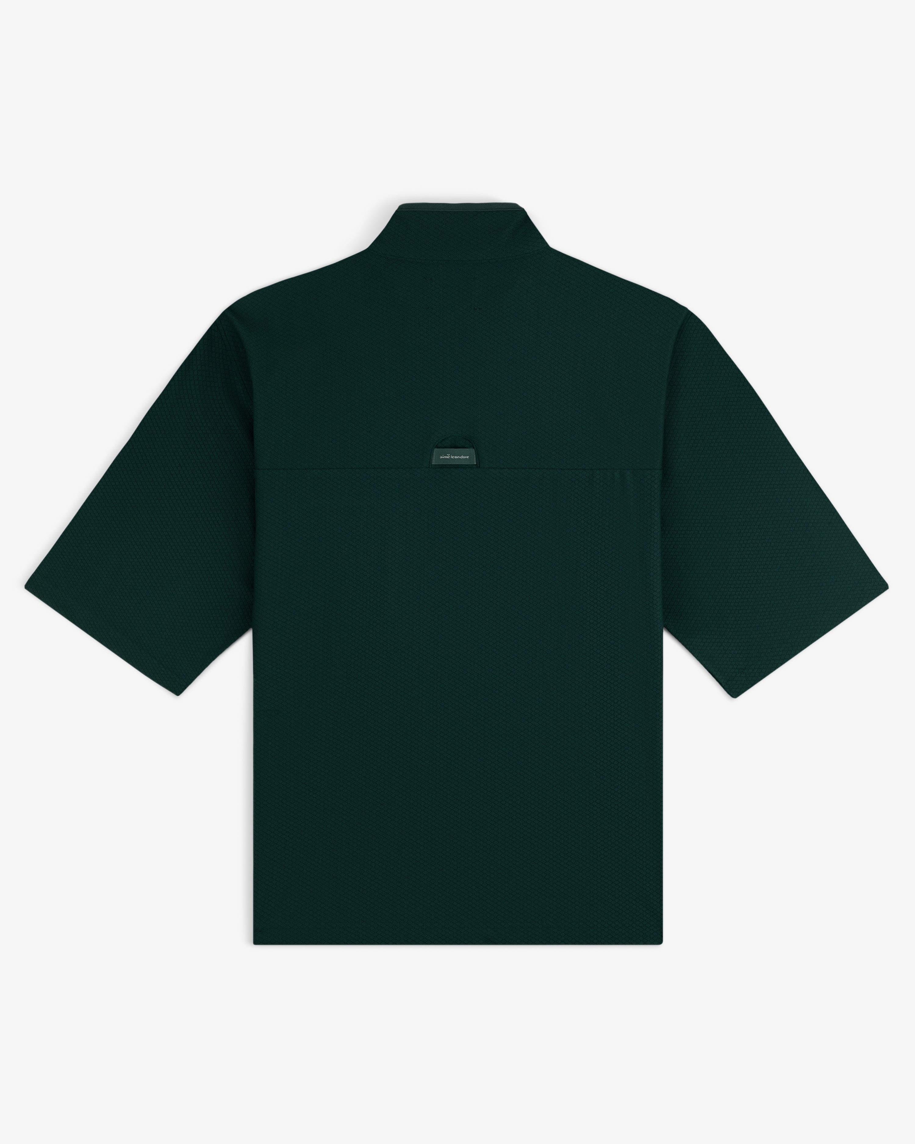 Dark green ALD Golf Quarter Zip Pullover shown from the back with a small brand tag below the collar.