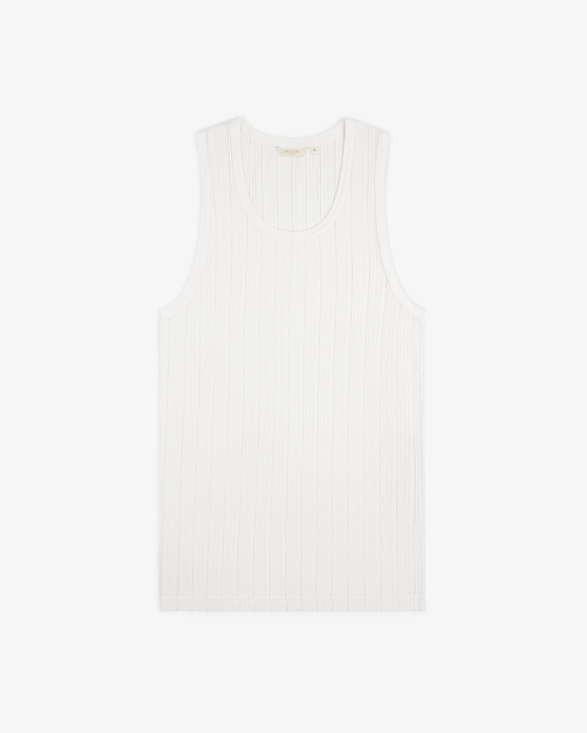 Drop Needle Tank Top in white, ribbed and sleeveless, laid flat on a plain white background.
